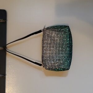 Marina Galanti rhinestone handbag.silver and green ombre.